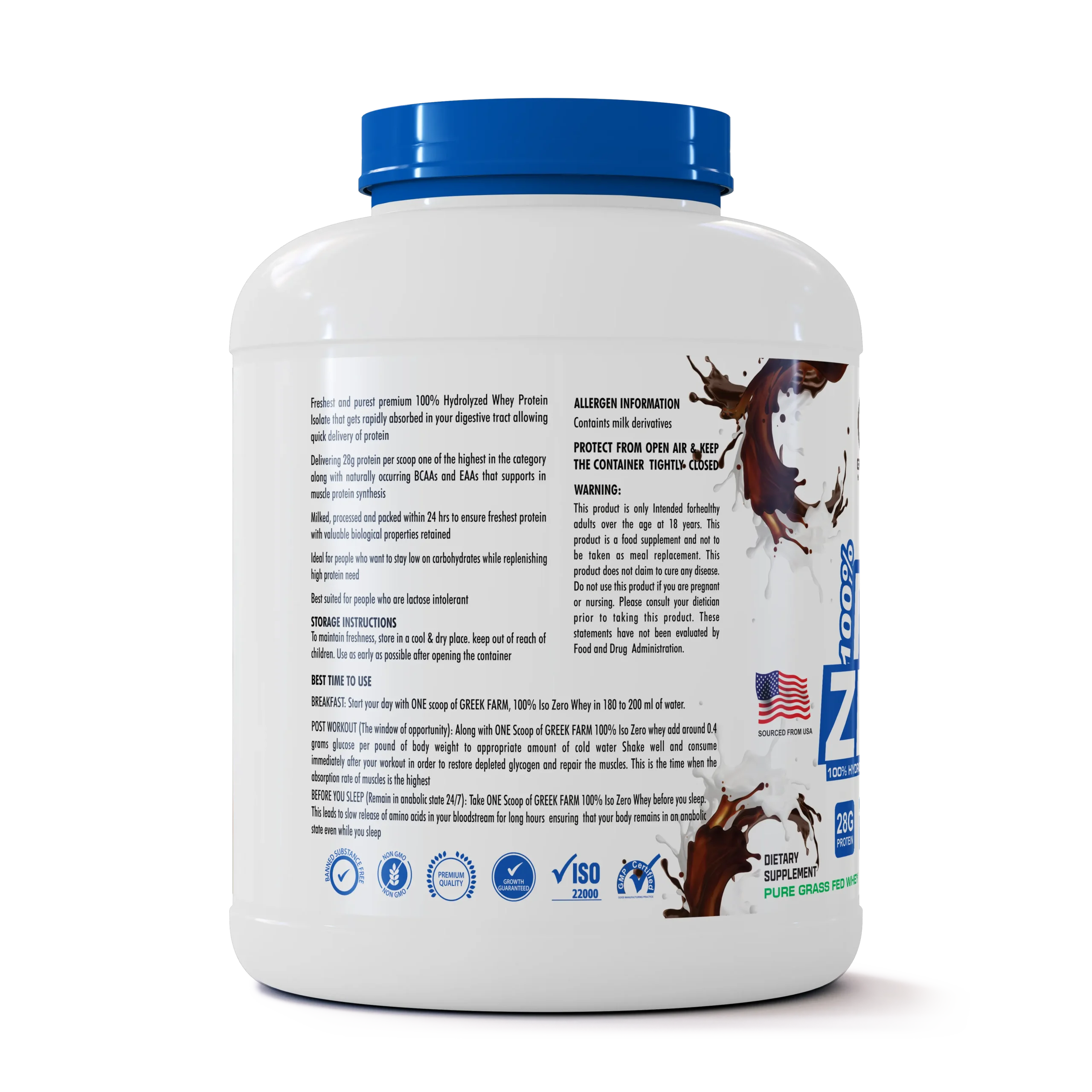 Greek Farm Nutrition ISO Zero – 100% Hydrolyzed Whey Protein (Chocolate, 2kg) With Bag & Shaker - Image 3