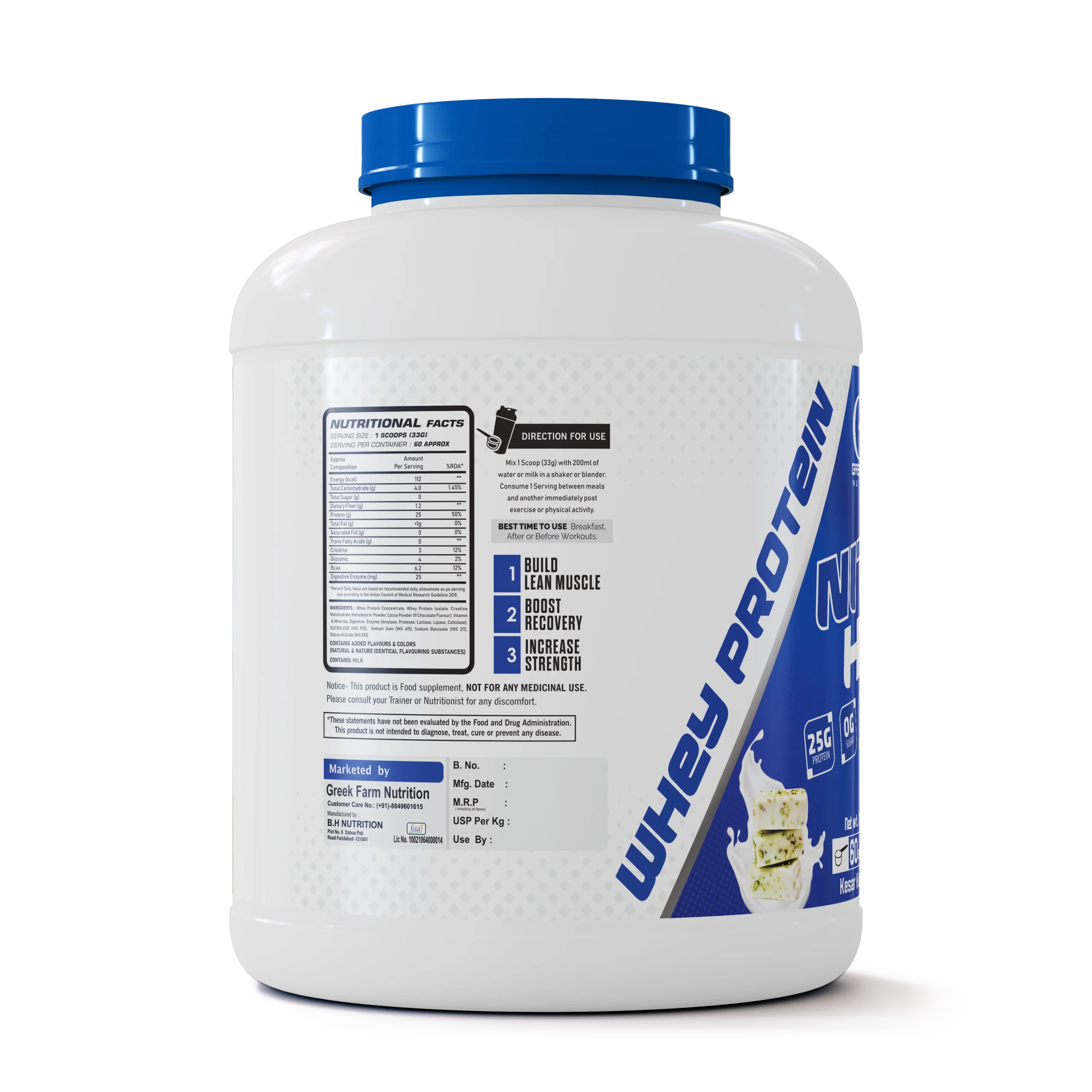 Greek Farm Nutrition Nitra HGH Whey Protein – Kesar Kulfi (2kg, 60 Servings)With Bag & Shaker - Image 3